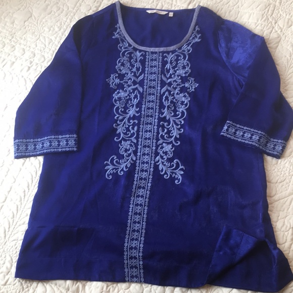 Soft Surroundings Safiya Royal Blue Embroidered Tunic Top size Large - Picture 4 of 16